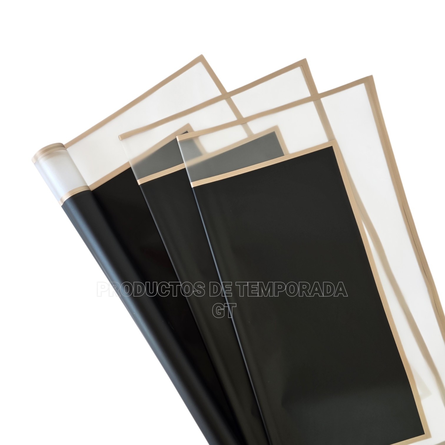 Papel Coreano NEGRO con Marco Transparente Orilla Bronce