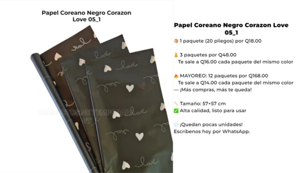 05_1 Papel Coreano Negro Corazon Love 05_1