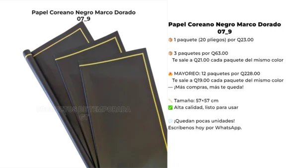07_9 Papel Coreano Negro Marco Dorado 07_9