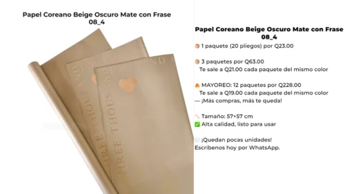 08_4 Papel Coreano Beige Oscuro Mate con Frase 08_4