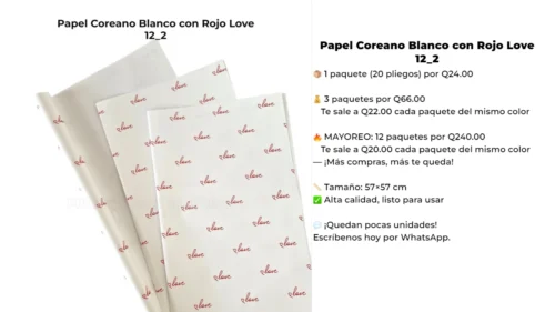12_2 Papel Coreano Blanco con Rojo Love 12_2