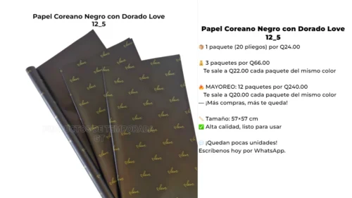 12_5 Papel Coreano Negro con Dorado Love 12_5