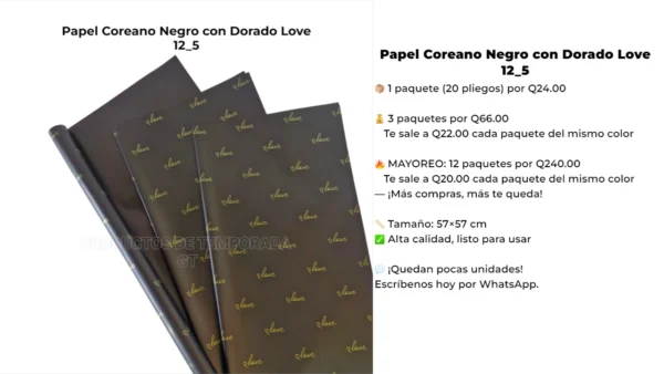 Papel Coreano Negro con Dorado Love 12_5
