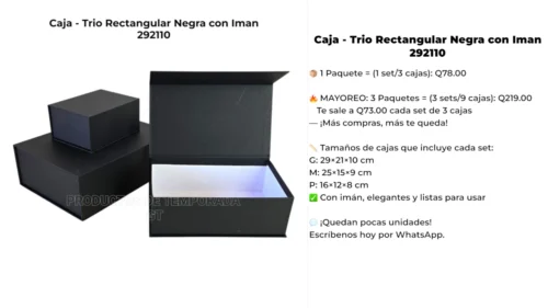 Caja - Trio Rectangular Negra con Iman 292110 Caja - Trio Rectangular Negra con Iman 292110
