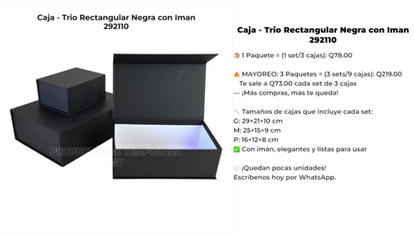Caja - Trio Rectangular Negra con Iman 292110 Caja - Trio Rectangular Negra con Iman 292110
