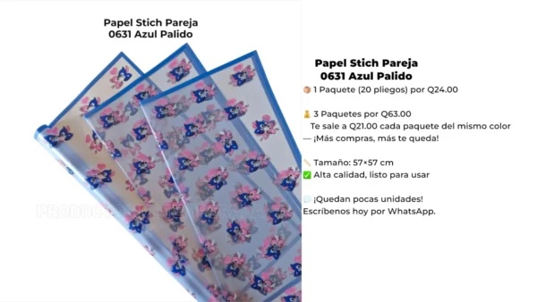 Papel Stich Pareja 0631 Azul Palido