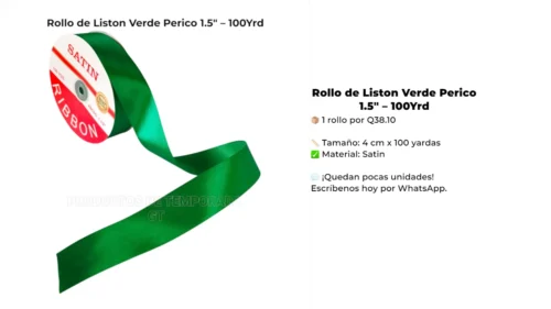 Rollo de Liston Verde Perico 1.5" - 100Yrd