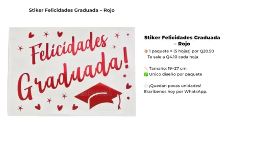 Stiker Felicidades Graduada – Rojo Stiker Felicidades Graduada - Rojo