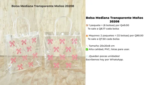 Bolsa Mediana Transparente Moños 20208