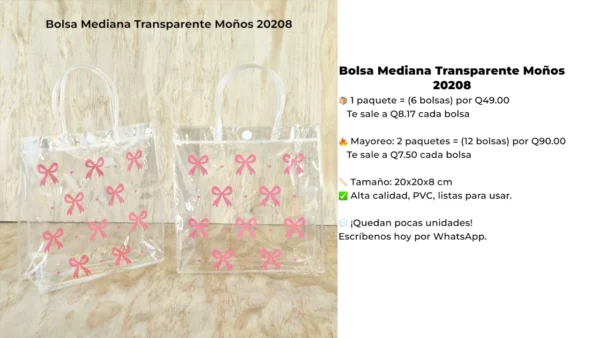 Bolsa Mediana Transparente Moños 20208 Bolsa Mediana Transparente Moños 20208