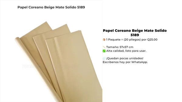 Papel Coreano Beige Mate Solido 5189