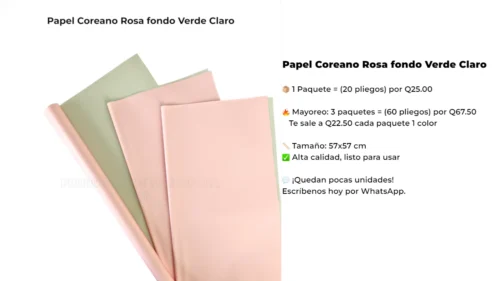 Papel Coreano Rosa fondo Verde Claro