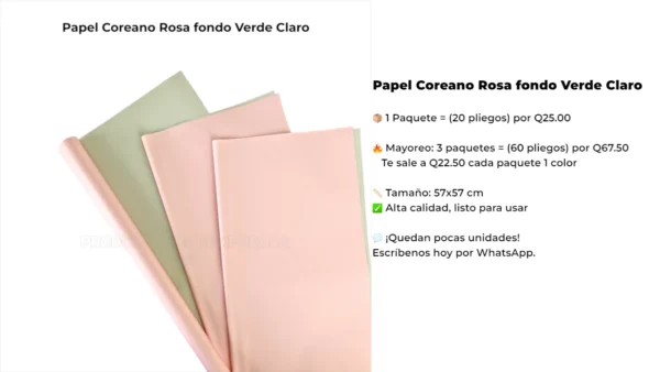 Papel Coreano Rosa fondo Verde Claro