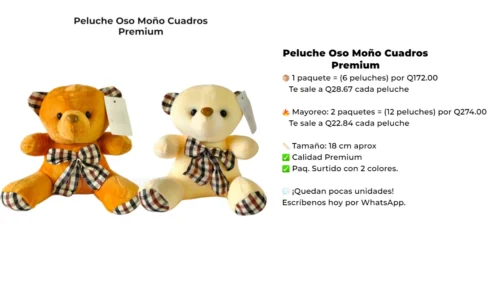 Peluche Oso Moño Cuadros Premium